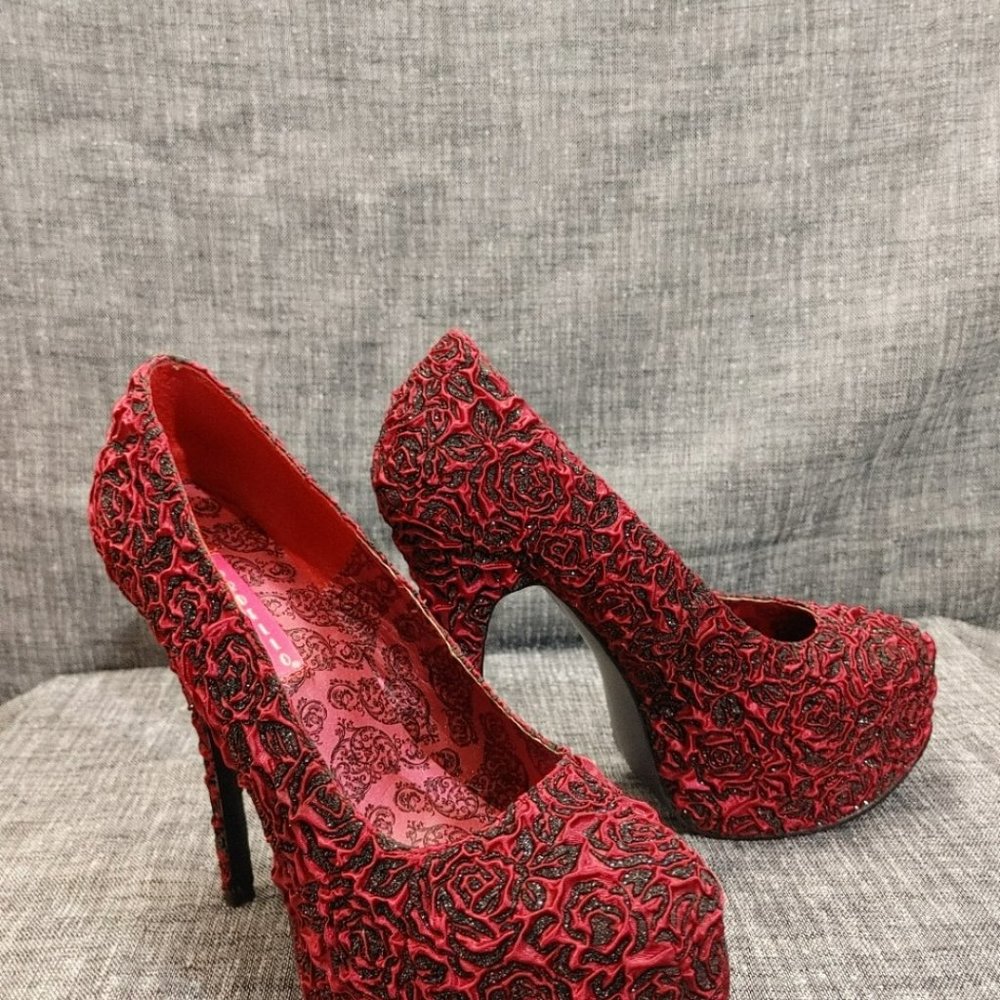 Gently Used Bordello Tease Burgundy Heels - Embrace Allure with 5.5-Inch Glamour